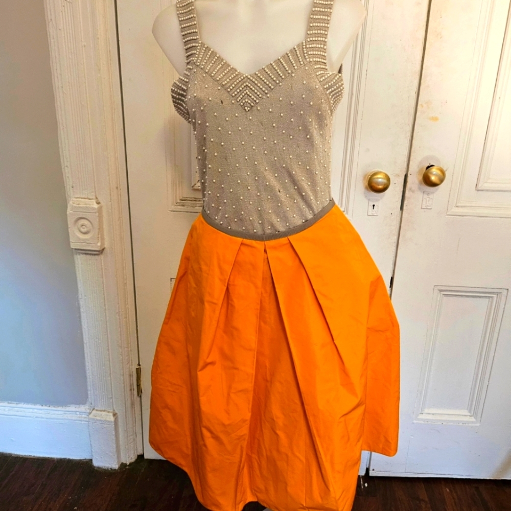 Orange Jil Sander pleated skirt
